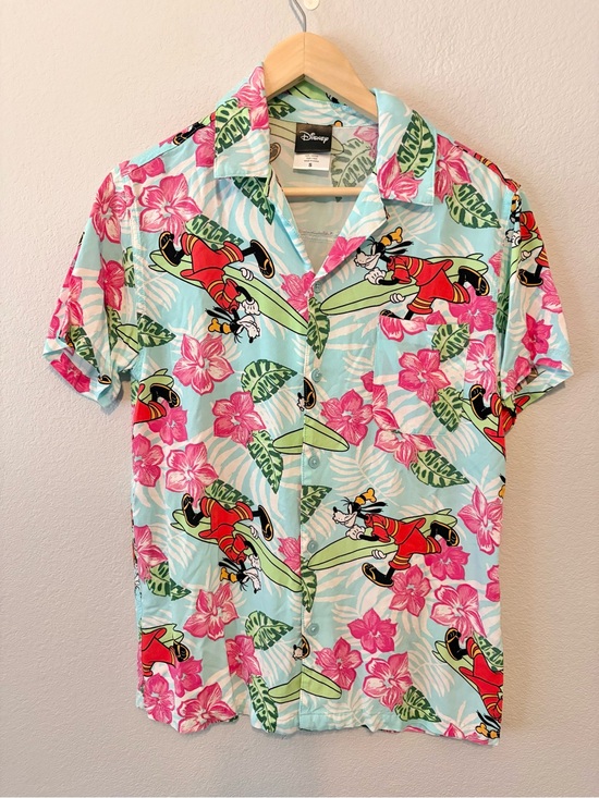 Disney Other - Disney Light Blue & Pink Goofy Surfing Hawaiian Shirt